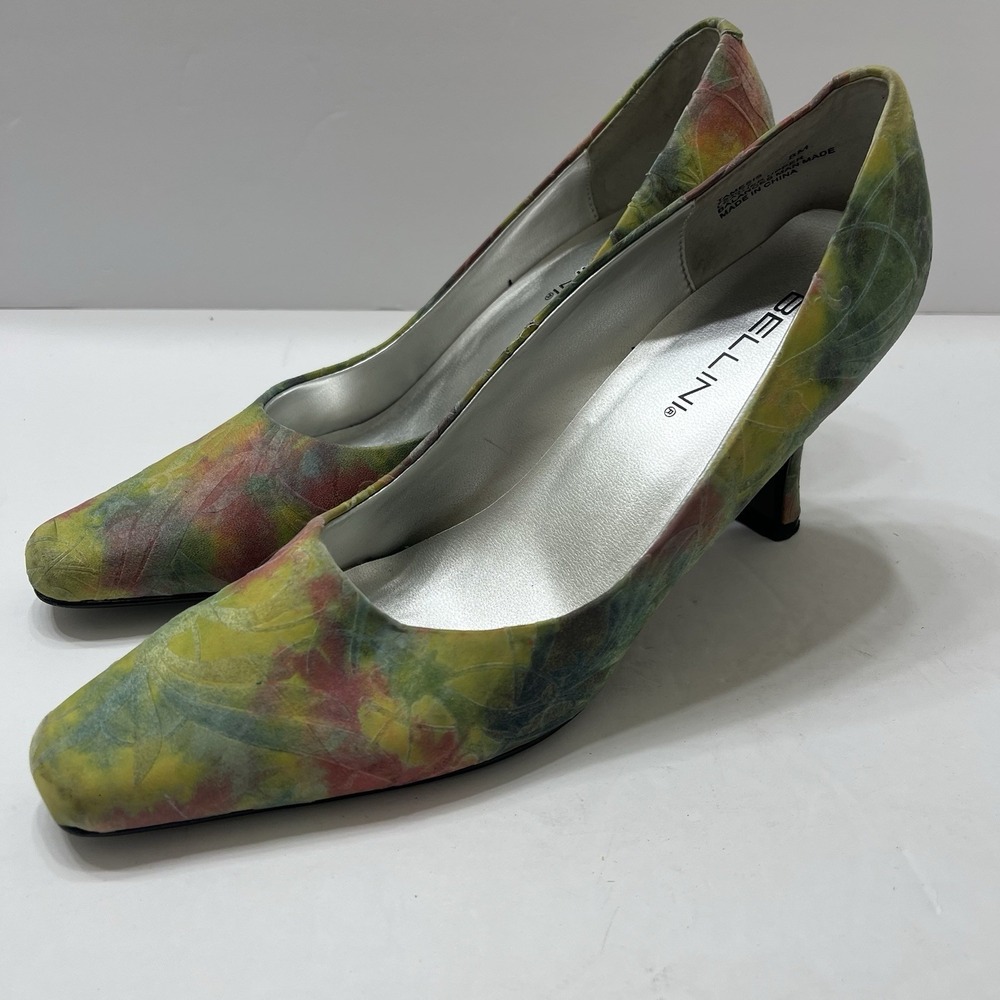 Bellini Tamesis Leather Square Heel Pumps Pastel Floral Square Toe Women's 8